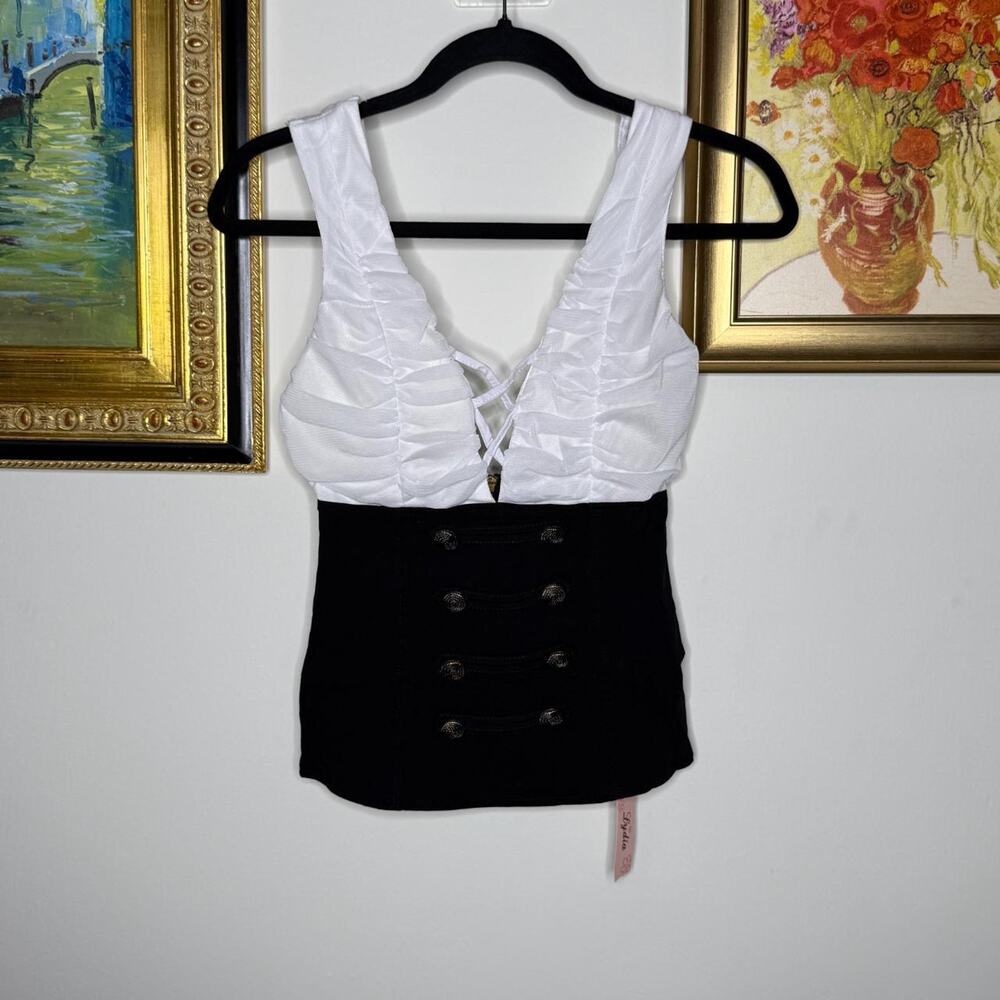 White and Black Buttoned Top M - Picture 3 of 5